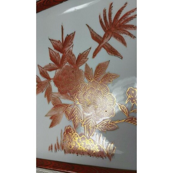 Hand Painted Red Gold Gilt Bird Floral Home Decor Porcelain Square Serving Plate - Picture 6 of 12